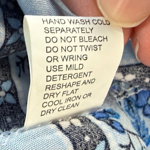 Seven Islands Blue Floral Boho Maxi Dress XL Short Sleeve Smocked Waist Rayon - Picture 10 of 12